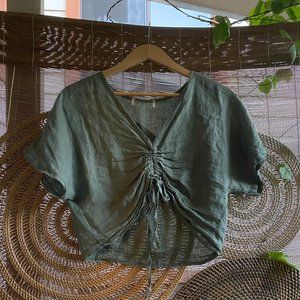 Loose Linen Ruched Crop Top